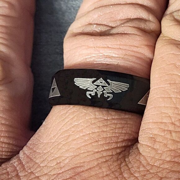 Personalized Engraved Men's Black Zelda Promise Ring or Wedding Ring - Picture 2 of 9